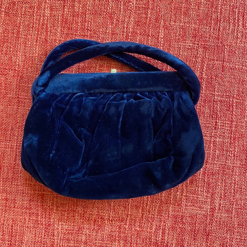 Vintage 1940’s Blue Velvet Small Purse Bag Clutch
